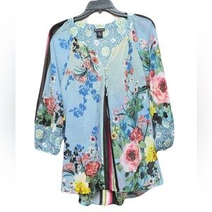 New Directions Blue Relaxed Buttoned Blouse